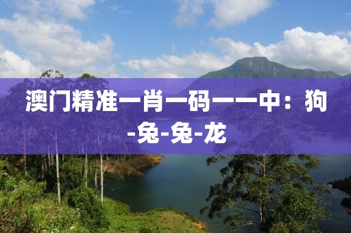 澳门精准一肖一码一一中：狗-兔-兔-龙